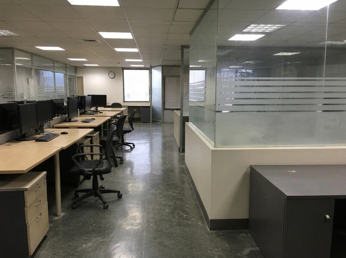 Same office workspace clean and polished after commercial cleaning